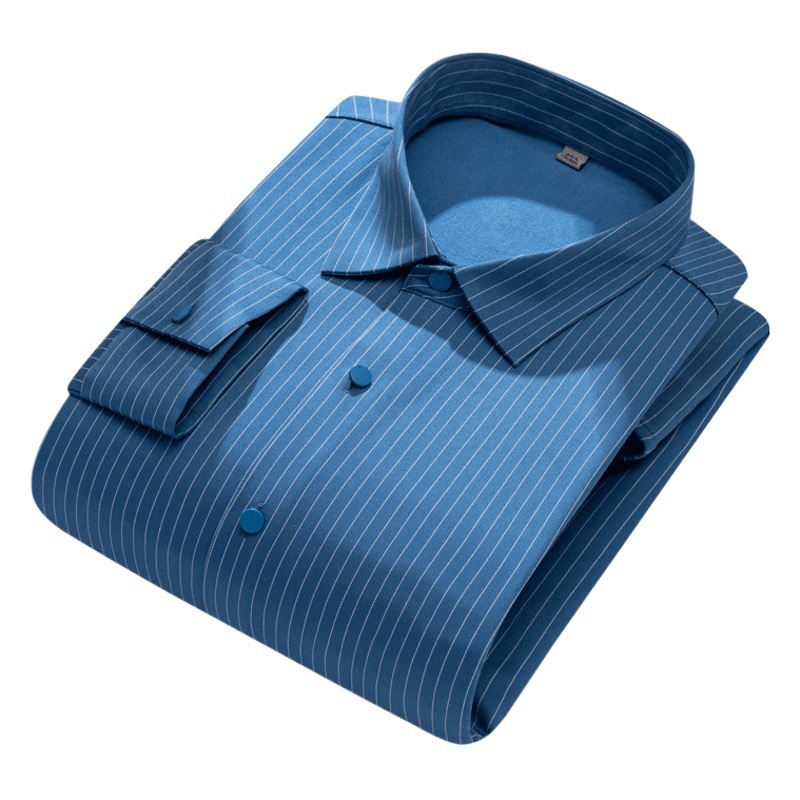 Otoño e invierno de mediana edad de terciopelo compuesto sin costuras camisa térmica hombres de manga larga forrada de lana engrosada negocio ligero camisa de lujo hombres