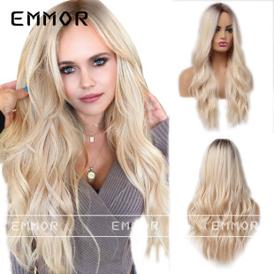 Amazon Dyed Gradient Golden Natural Long Curly Hair Women's Synthetic High-Temperature Fiber Wig Manufacturer Wig Natural Style