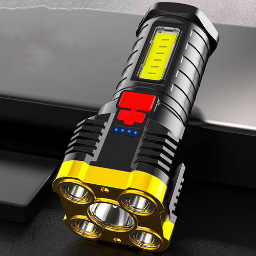 Penta-core flashlight cross-border USB strong light rechargeable super bright searchlight outdoor multi-function led long beam light