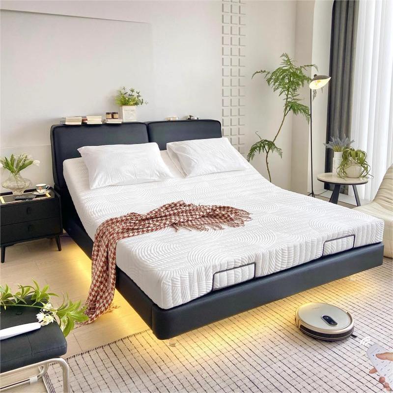 Cama eléctrica inteligente Big Black Bull, cama de cuero de vaca de color rojo, cuero negro, cama doble grande image 4