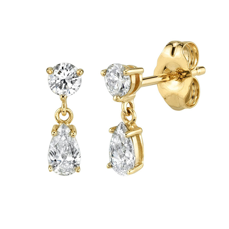 7g Weight 0.03µm Gold Plating Thickness PVD Coated Gold Plating Process 925 Sterling Silver Ear Needle Material 1 Pair Casual Simple Style Leaf Flower Rectangle Copper Plating Zircon Drop Earrings Ear Studs