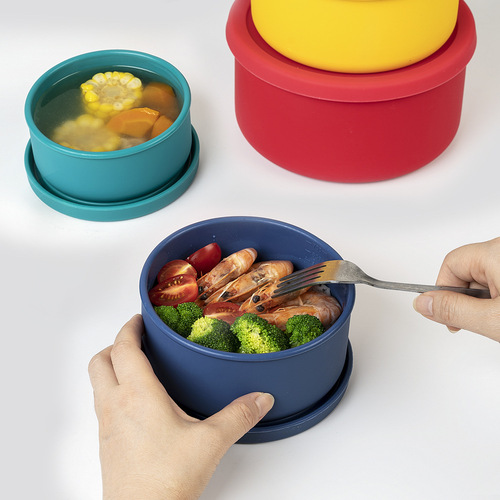 Silicone food storage box, round with lid, picnic box, fruit and vegetable storage, four sizes, silicone bento box