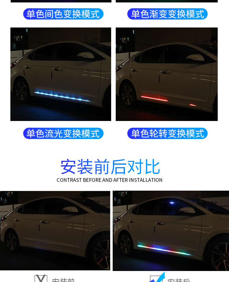 Streamer atmosphere light car side skirt light marquee light strip color running water light with door decoration light