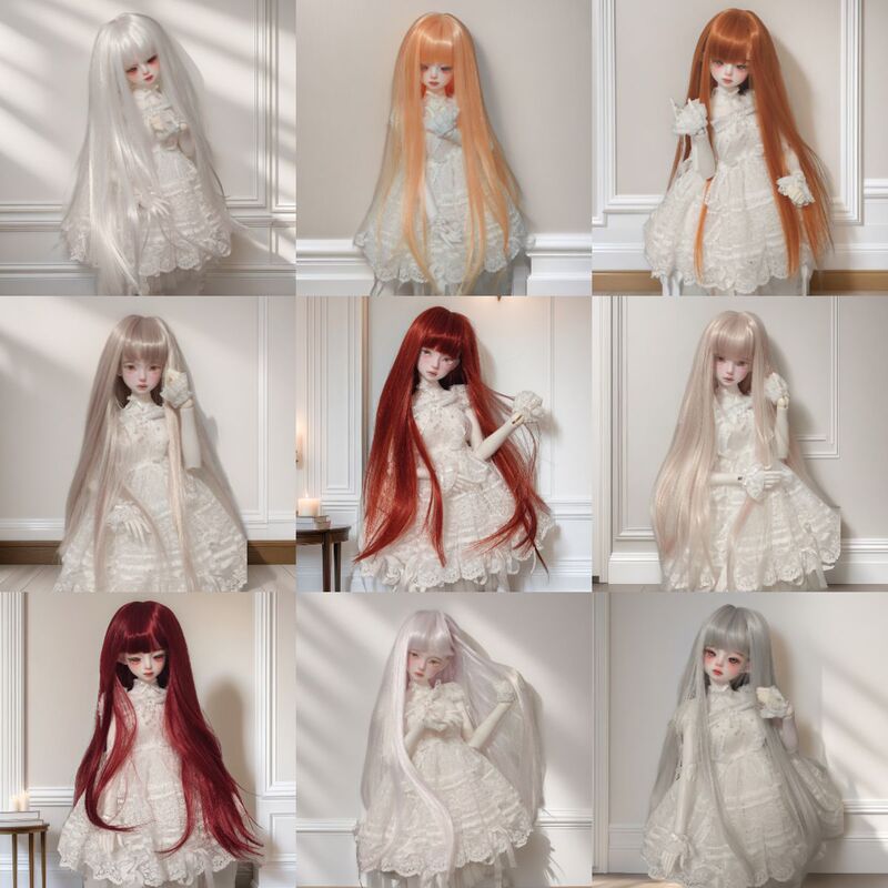 Bjd Full Bangs Multi-Color Options Long Straight Hair Soft Silk Cute High-Value Wig 3/4/6 Parts Wig