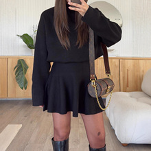 2025新款欧美亚马逊独立站休闲度假风长袖短裙女装连衣裙套装秋冬