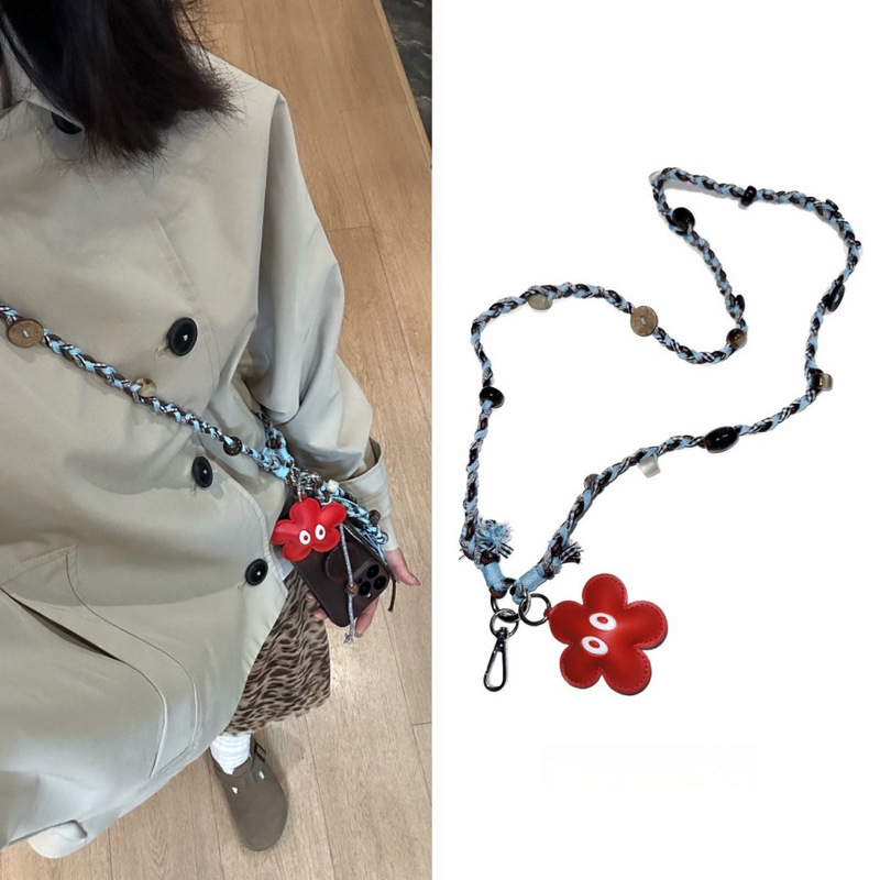 [Amber Sea Salt] Popular Niche Design Stereo Flower Hand-Woven Halter Crossbody Mobile Phone Chain Pendant