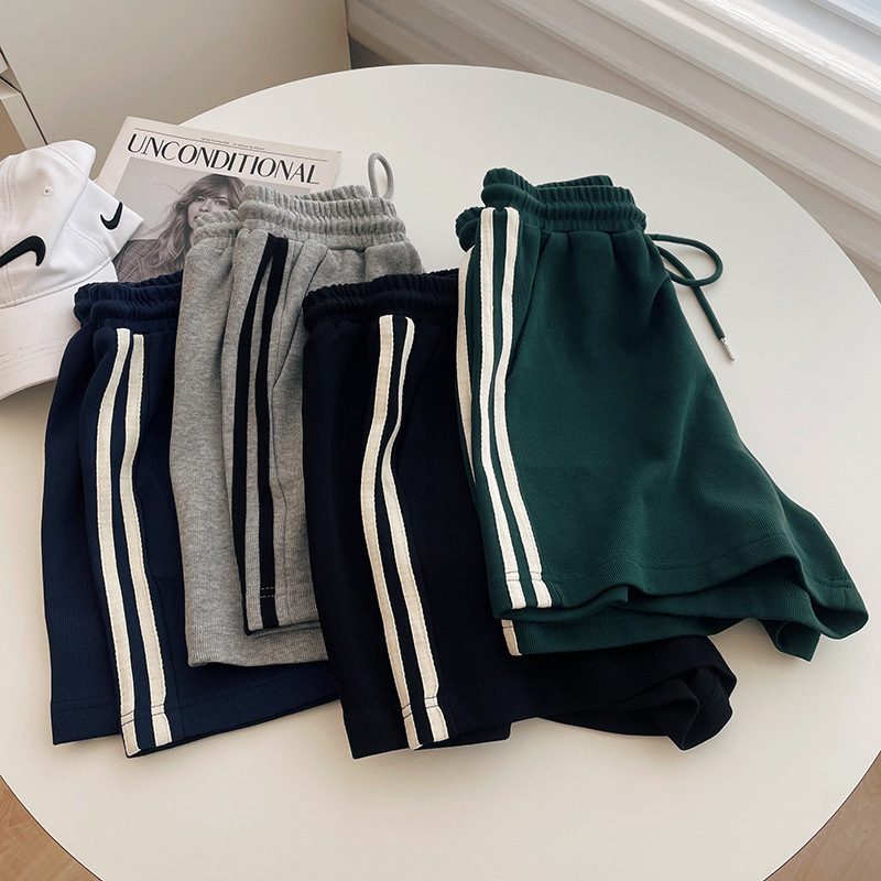 Contrast Color White Edge College Style High Waist Sports Shorts Women's Summer Loose Slimming Home Wide Leg Casual Hot Pants