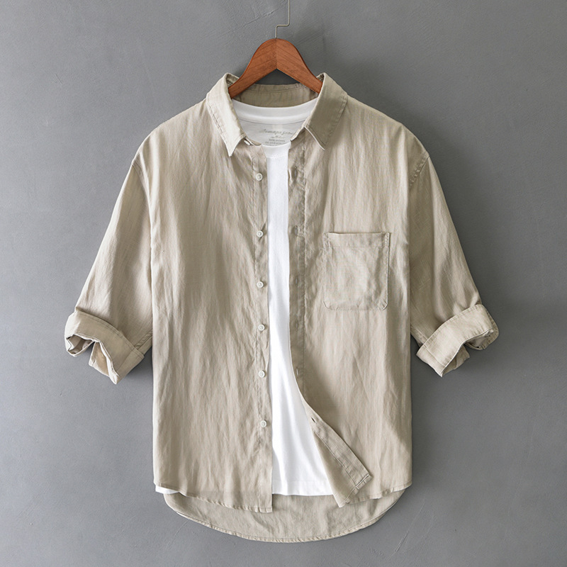 T201 men's summer linen seven-point sleeve casual shirt a generation of hair