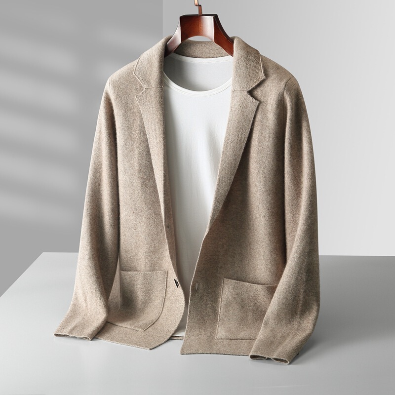 Autumn and Winter New Australian Wool Cardigan Men's V Neck Pure Color Knitted Bottoming Wool Business Casual Suit Jacket Autumn and Winter New Australian Wool Cardigan Men's V Neck Pure Color Knitted Bottoming Wool Business Casual Suit Jacket