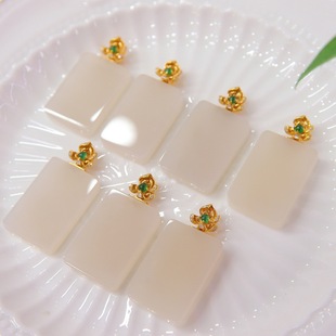 Fubei Diamond Jewelry [18K Gold Inlaid with Natural Hotan Jade Lotus Root Starch Pendant] Bare Stone About 17*25mm