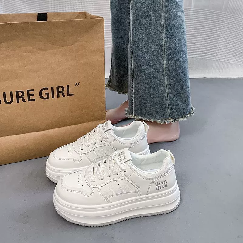 Small white shoes, footwear, high universal sneakers platform for leisure, 2025 years, trend of season