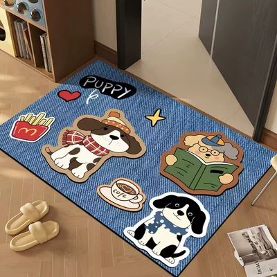 Avtomobil döşəmə paspasları — Diatom Mud Cartoon Floor Mat, Entrance - denim-pattern-reading-dog-80x-100cm-rubber-bottom