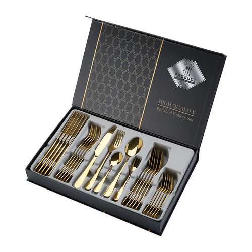 Cross-border Amazon stainless steel tableware Western food 30-piece set 1010 gift box set steak knife, fork and spoon