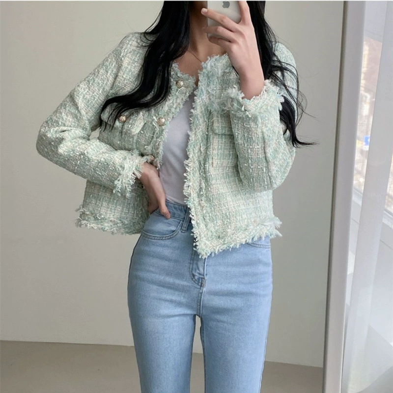 Кардиган, осенняя куртка, западный стиль, стиль Chanel, круглый воротник, корейский стиль, для тинейджеров
