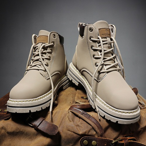  New Autumn Tall Martin Boots for Men, Yellow Desert Work Boots, British Style Leather Boots for Outdoors, Waterproof Men's Boots