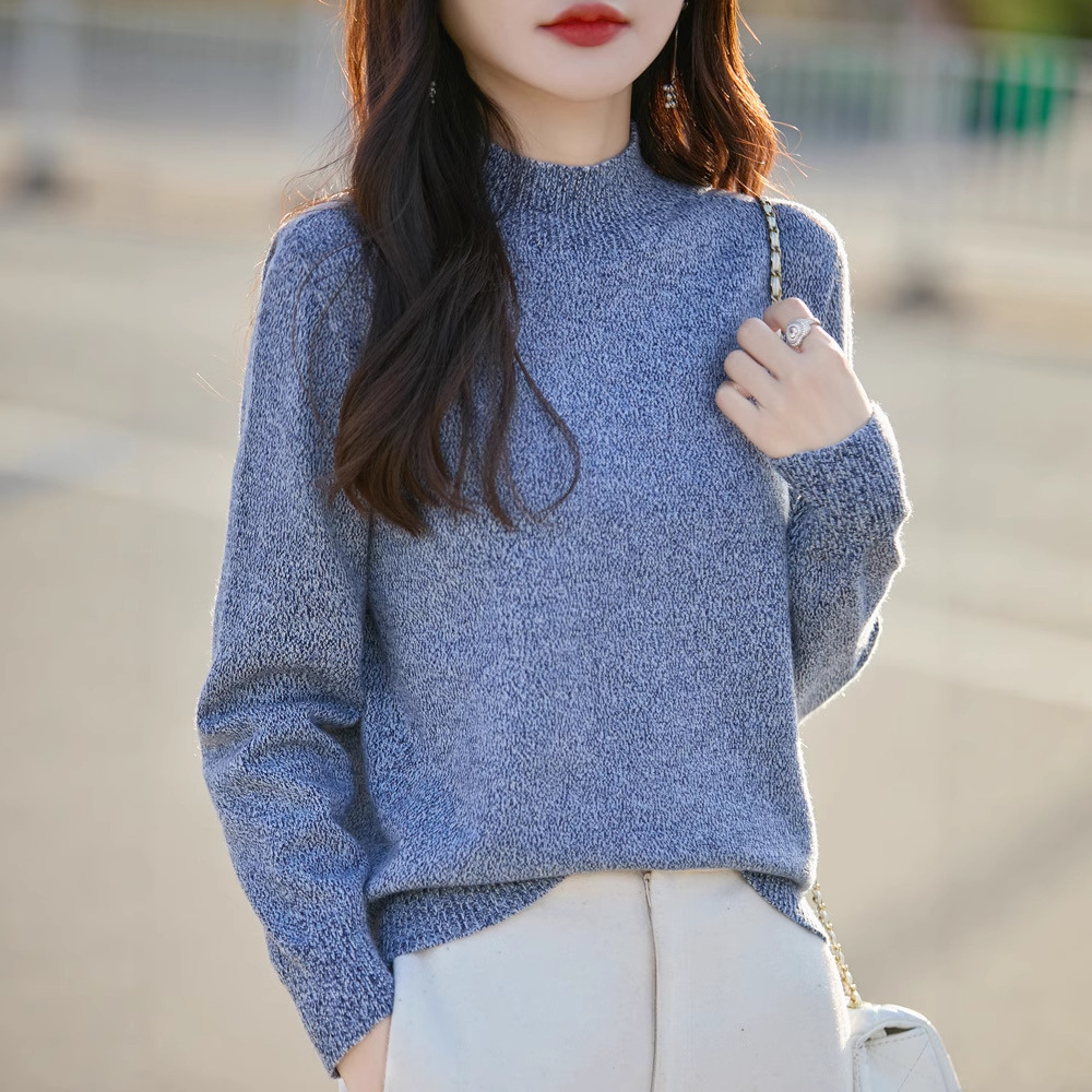 花纱七针一线成衣半高领毛衣 无骨无痕无缝针织 宽松舒适厂家直供