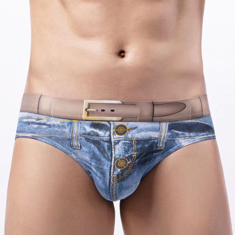 Men's briefs new cotton imitation denim briefs breathable elastic sexy boys