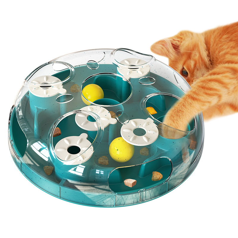 Patented Cat Treasure Box Puzzle Toy with Rotating Sliders & Play Track