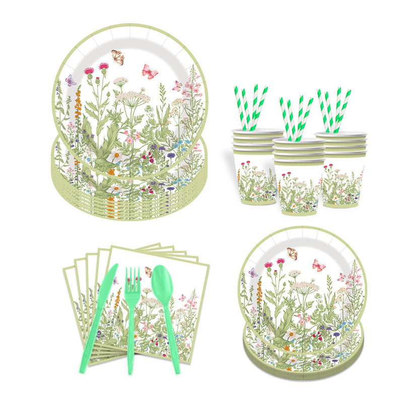 アマゾン春の花ティーパーティーパーティー用品野生の花の雰囲気使い捨て増粘漏れ防止食器卸売|undefined