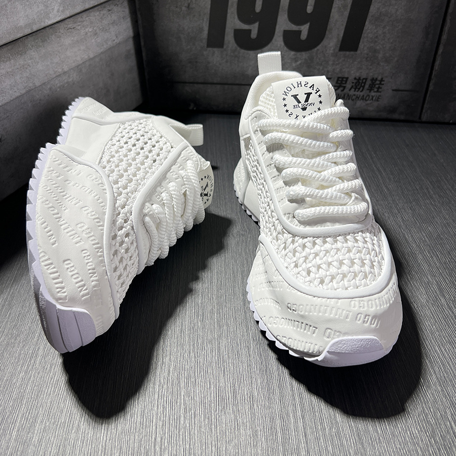 Woven Casual Shoes 2025 New Chinese Style Mesh Comfortable Dad Shoes Business Work Dating Work Clothing Ultra-Light Sneakers for Men