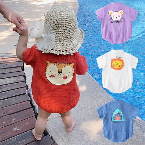 Newborn Baby Triangular Bodysuit, Short Sleeve, Open-Back Summer Pajamas for Crawling