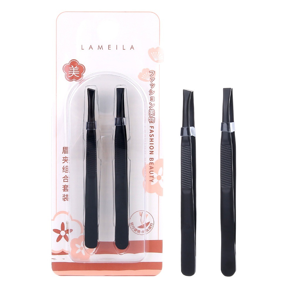Ramila black eyebrow pliers suit stainless steel eyebrow clip tweezers oblique mouth flat mouth 2 PCs wholesale A206