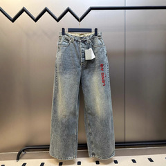 毒家版本现货高品质BL家新款红字刺绣牛仔长裤OS宽松版型男女同款