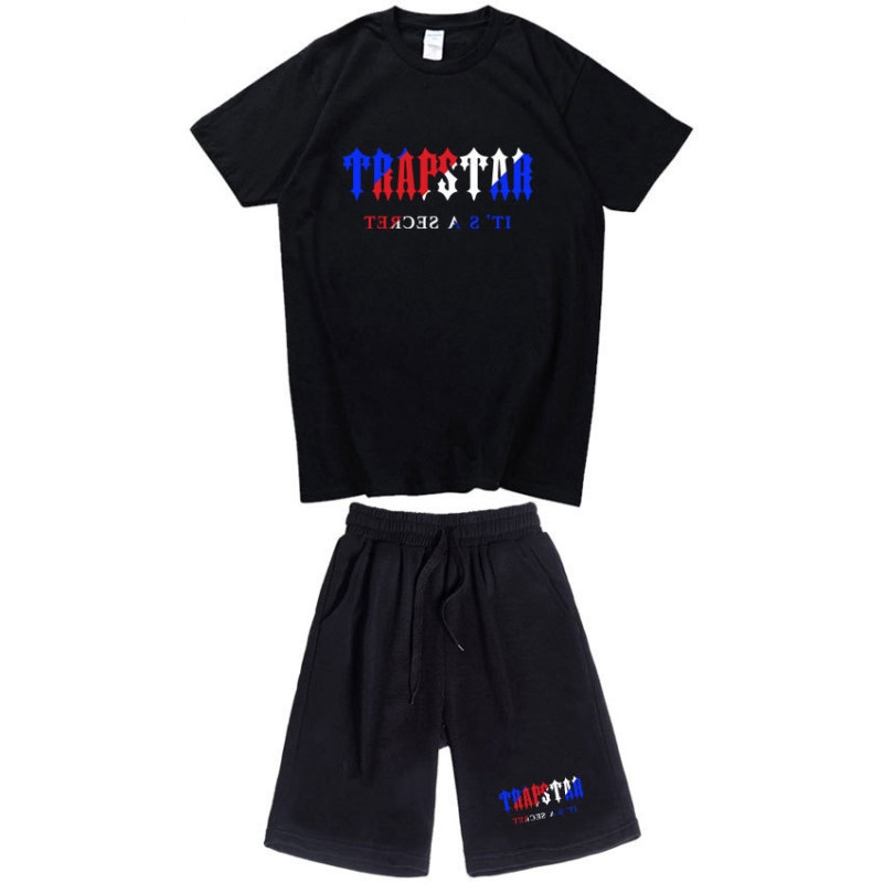 Fashion Street Men and Women Casual Sports Short-sleeved suit Trapstar Blue Red White Printed T-shirt suit