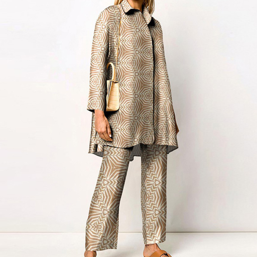 Completo pantalone donna primavera estate camicia stampa maniche_voghion.com