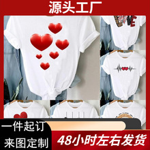 2025春季女装新品爱心印花套头短袖T恤Round neck