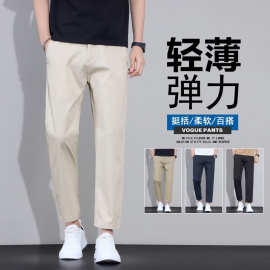 新款夏季九分休闲裤男士商务直筒显高弹力薄款裤子男