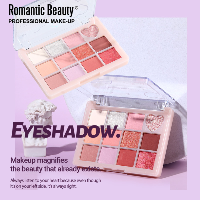 Transfronterizo de doce colores de la sombra de ojos de amor perla de maquillaje de ojos de color brillante brillo marrón duradero maquillaje de belleza