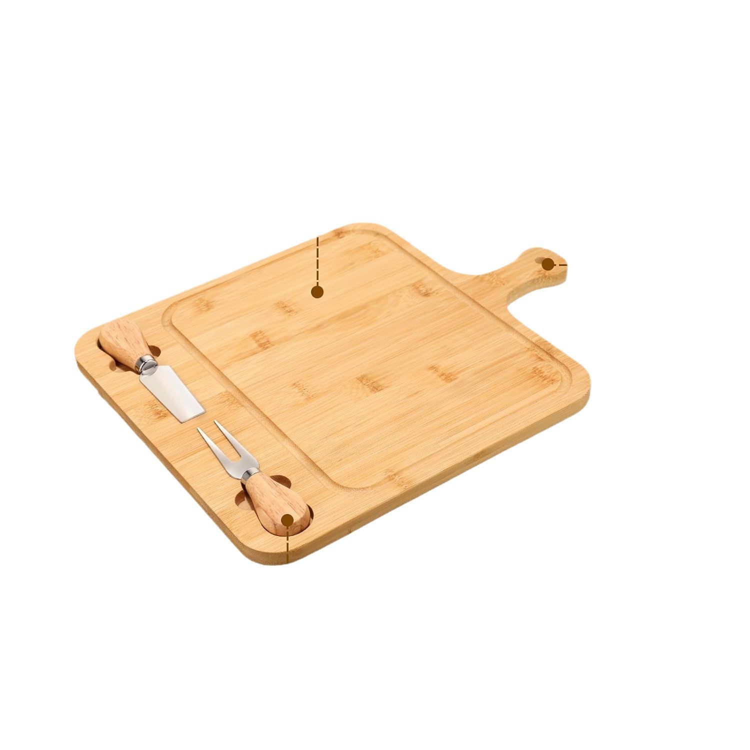 Nuevo producto Tablero de queso de bambú Hogar de madera maciza de doble cara Pizza disponible Tablero de perforación de sushi Tablero de perforación de madera con manija