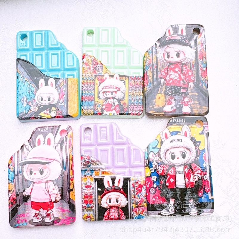 プリントチョコレートカード吊り穴ラブビーズ diy 手作りジュエリー携帯電話チェーンキーバッグチェーンアクセサリー材料|undefined
