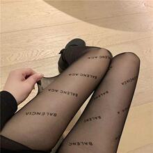 黑色B字母丝袜英文连体袜ins潮袜子女欧美网红个性印花网红性感袜