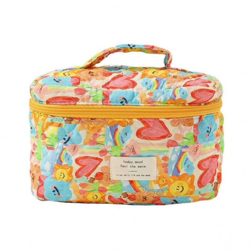 Handheld cosmetic bag, big purse, cute storage system, flowered