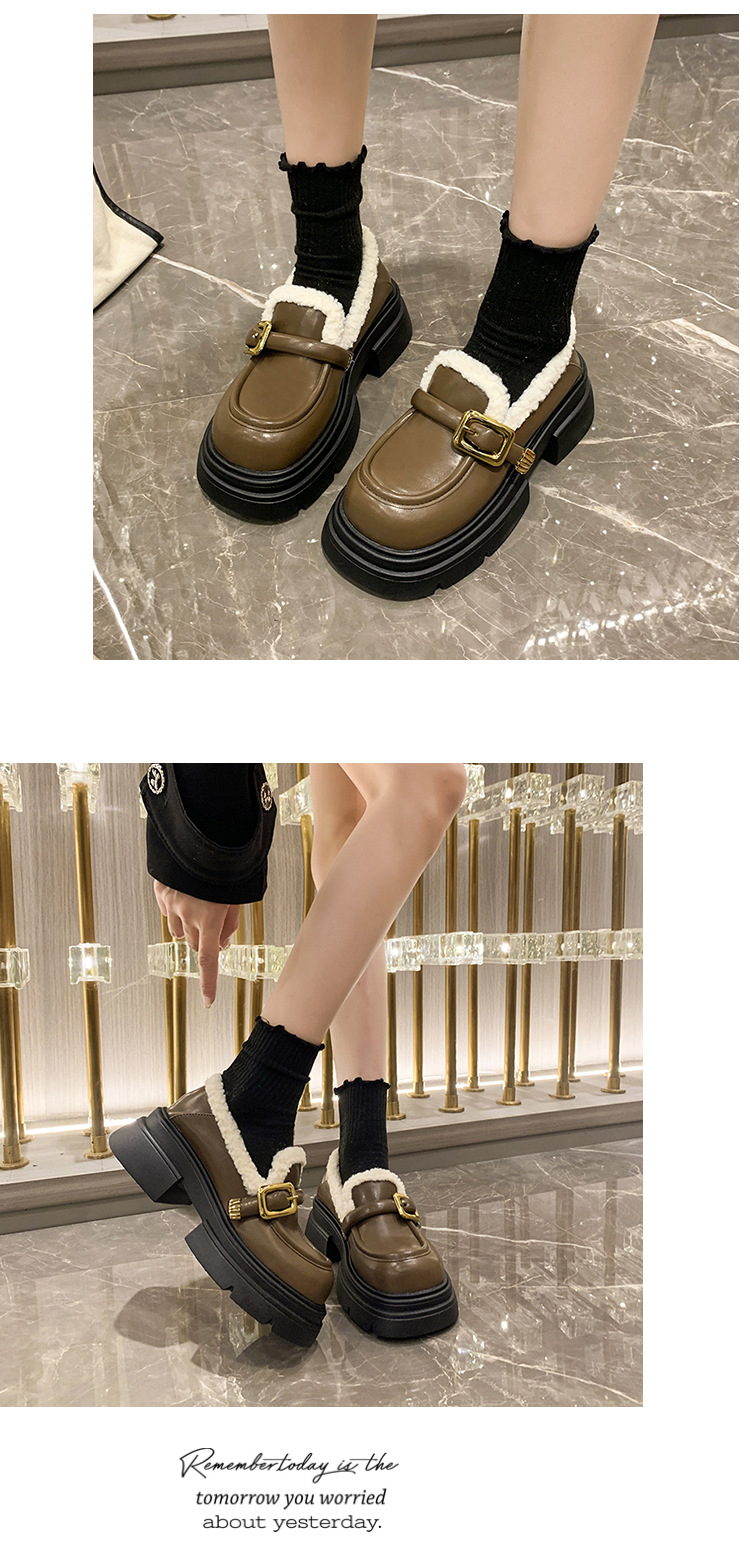 Damen Loafer Mit Plateausohle Und Plüschfutter Retro Winter Schuhe_voghion.com