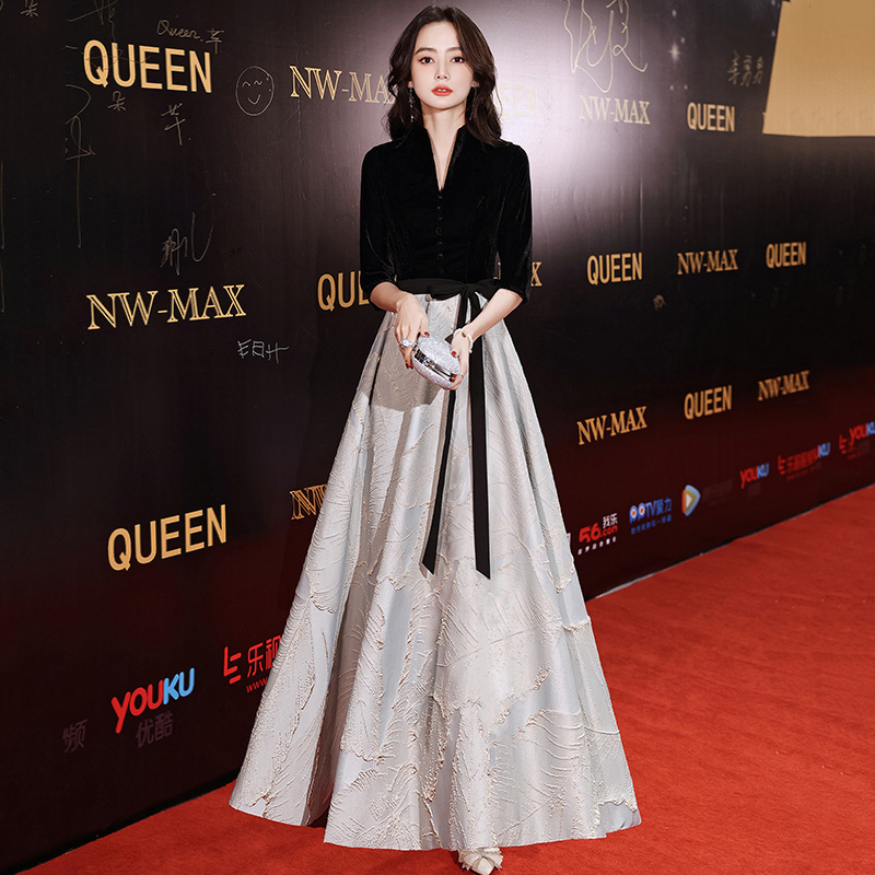 Black Evening Dress for Women 2026 New Style Elegant Waist-Cinching Evening Show Dress Banquet Annual Meeting Long Evening Dress