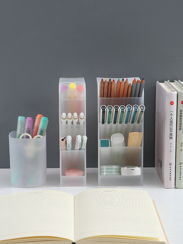[Creative Transparent Slanted Pen Holder] Desktop Storage Box Office Student Stationery Multi-Gate Pen Box Wholesale
