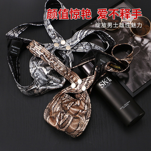 Cross-border supply men's underwear low-waist snake pattern imitation python pattern thong pocket small opening sexy fun underwear for men