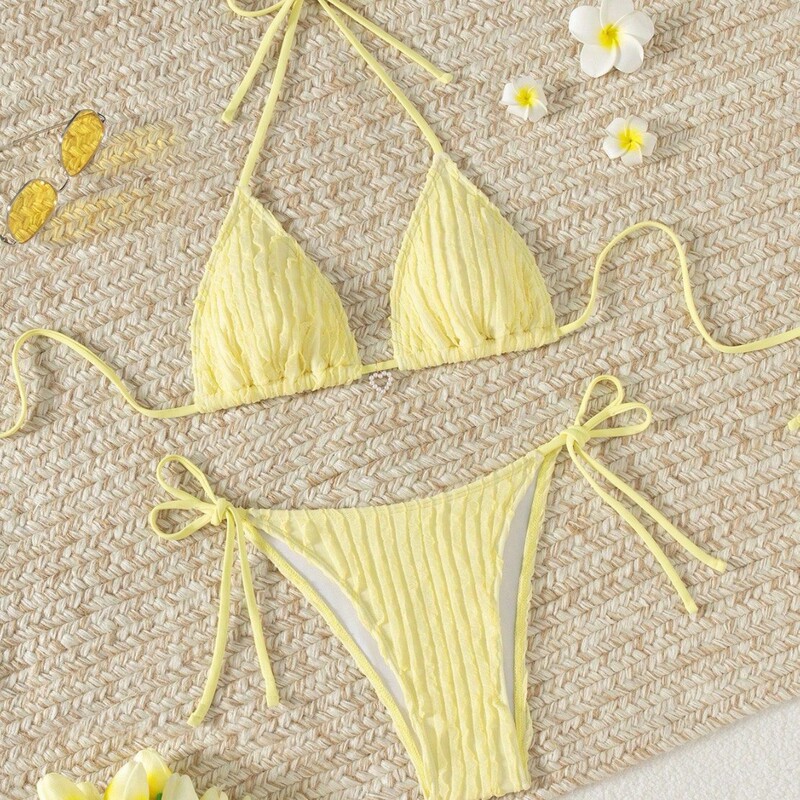 European and American Export Special Fabric Split Bikini Suit Lace-Up Swimsuit Women's Amazon Aliexpress Factory Direct Sale