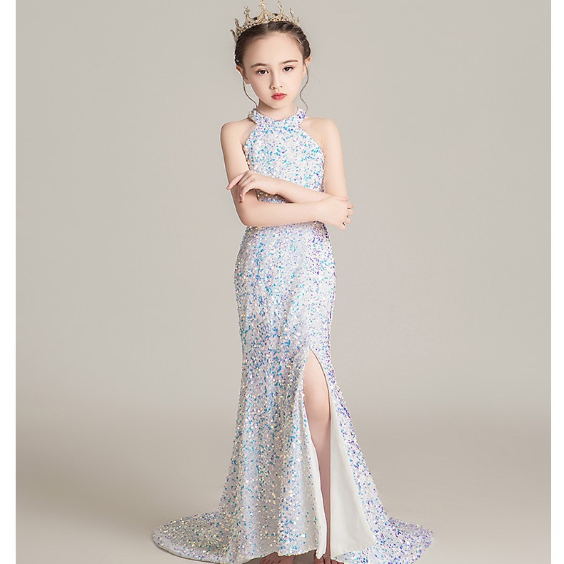 Kids Princess Mermaid Dress Evening Gown For Girls Day Fashion Show Costume With Train Piano Runway Outfit In Polyester_voghion.com