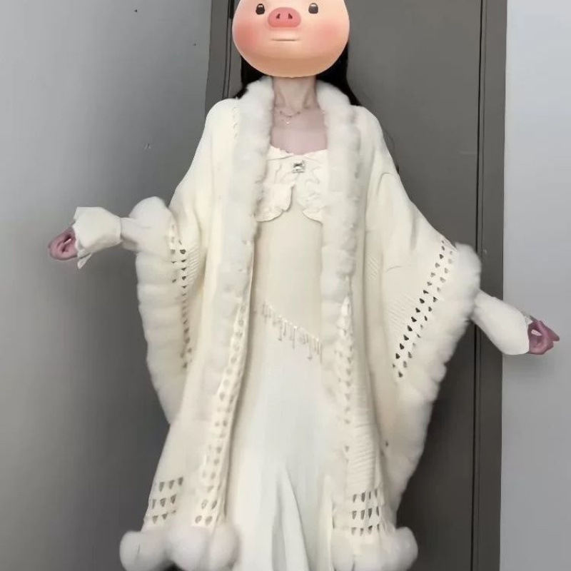 Otoño y invierno nuevo cheongsam y chal de terciopelo grueso abrigo de lana de punto perezoso abrigo de abrigo cálido peluche