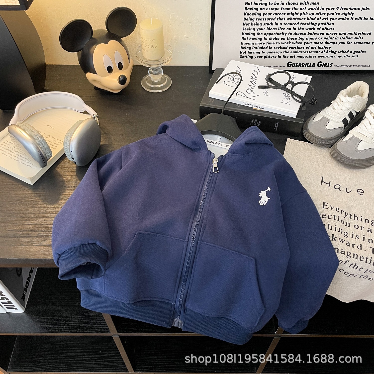 Chaqueta con capucha y cremallera-Azul marino