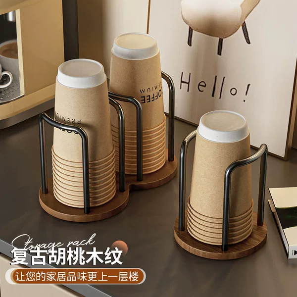 Desktop Paper Cup Holder Dust-Proof Inverted Coffee and Tea Cup Storage Rack Office Disposable Cup Dispenser