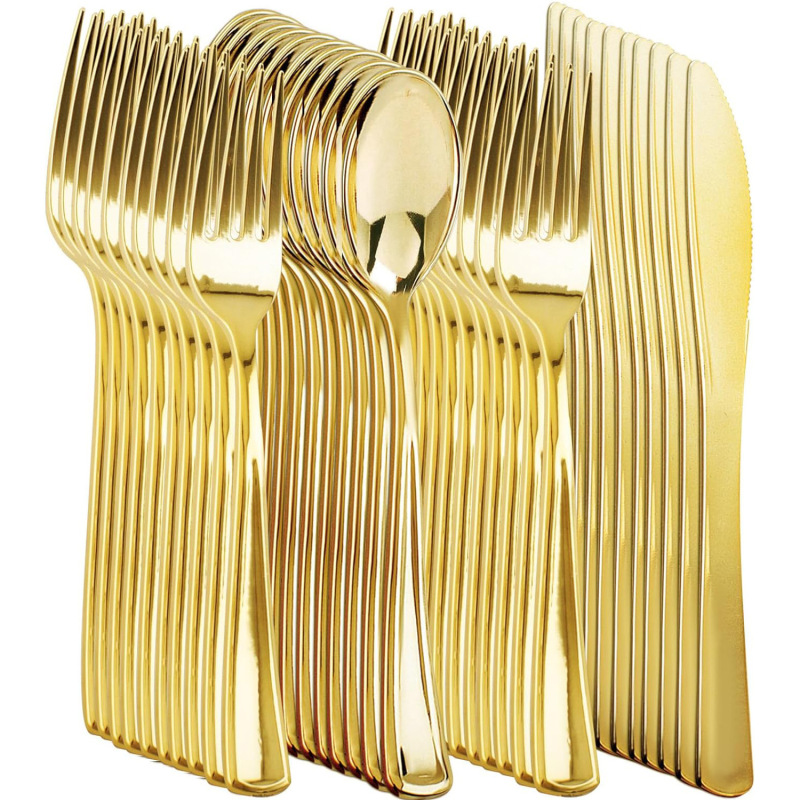 Amazon Temu Shein Wholesale Disposable Western-Style Tableware Gold and Silver Glitter Knives, Forks, and Spoons Can Be Labeled and Shipped on Behalf of Others