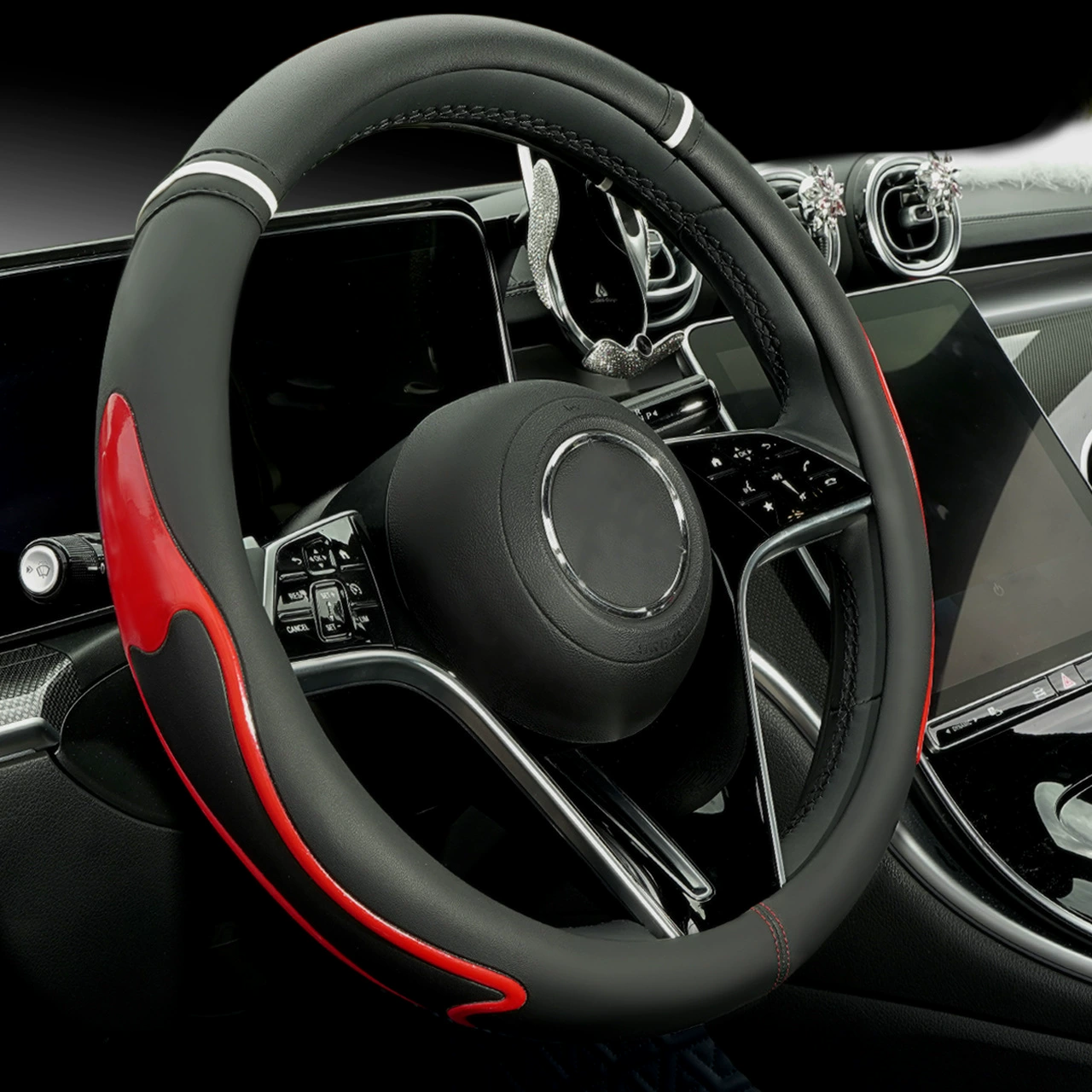 Оптовая продажа от производителя: чехол на руль автомобиля из кожи с яркой строчкой, спортивный модный чехол для ручек салона автомобиля, трансграничная торговля.