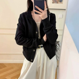 秋季新品 韩版纯色小立领单排扣螺纹袖纯色外套女休闲上衣港味