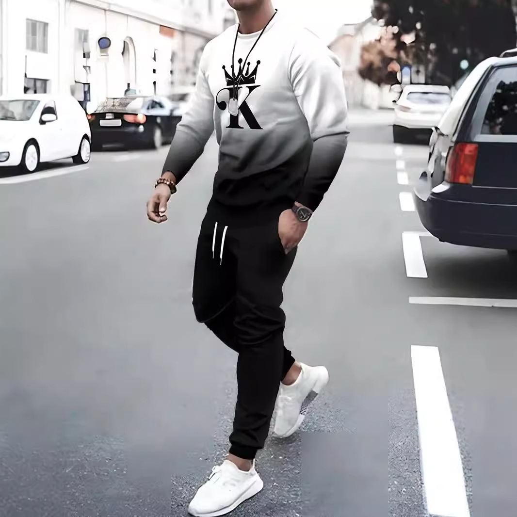 Nuevos productos de primavera EBAY AliExpress Amazon Traje de ocio deportivo para hombre Pantalones de suéter de cuello redondo con estampado 3D