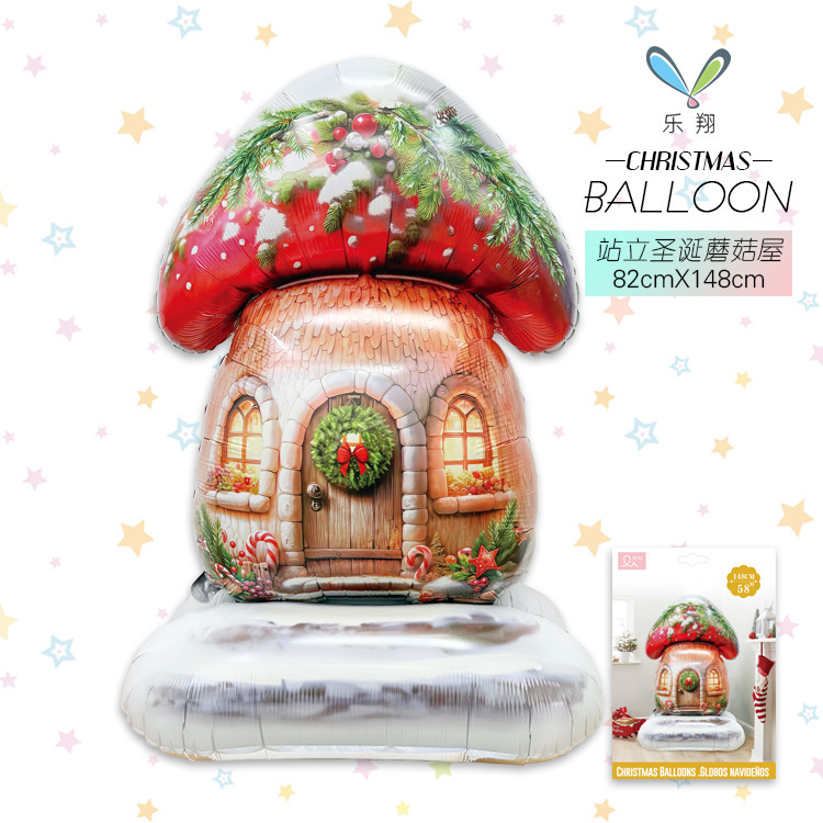 MECRLA 新款站立大号圣诞节铝膜气球 CHRISTMAS蘑菇屋胡桃兵雪人|undefined